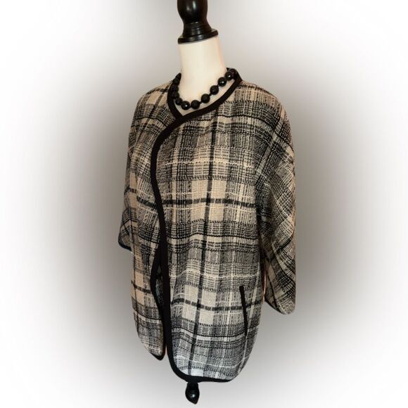 Cynthia Rowley Black and White Plaid Wool Blend Cardigan - XS, EUC - Picture 1 of 10